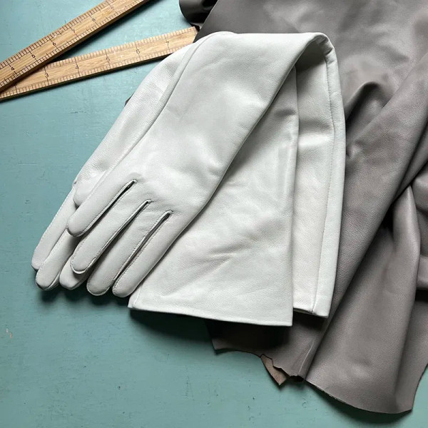 Color: WHITE, Gloves Size: 6 3/4 - 50cm New Genuine Leather White Women's High Grade Party Mittens  F640-10000014550214058