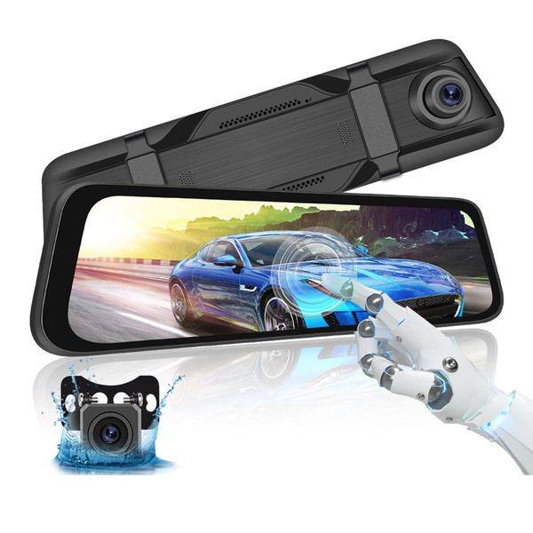 9.66 Inch Mirror Dash Cam Front Rear 1080P Camera IPS Touch Screen 150° Wide View Split Screen Driv K484-PAU_0KK0SDMG