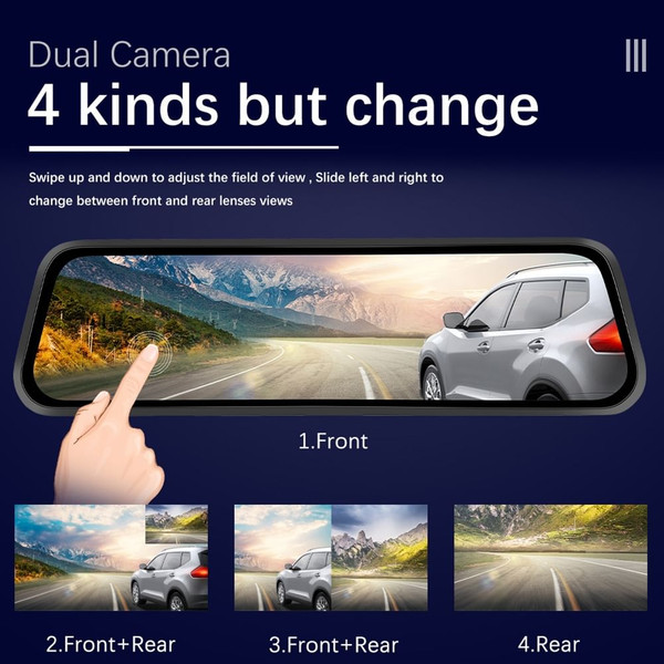 9.66 Inch Mirror Dash Cam Front Rear 1080P Camera IPS Touch Screen 150° Wide View Split Screen Driv K484-PAU_0KK0SDMG