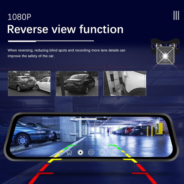 9.66 Inch Mirror Dash Cam Front Rear 1080P Camera IPS Touch Screen 150° Wide View Split Screen Driv K484-PAU_0KK0SDMG