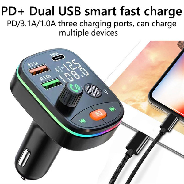 Bluetooth 5.0 FM Transmitter Wireless PD 20W Fast Charge Dual Display Dual Usb Charger Car Kit Black K484-PEL_0MPJS4ZP