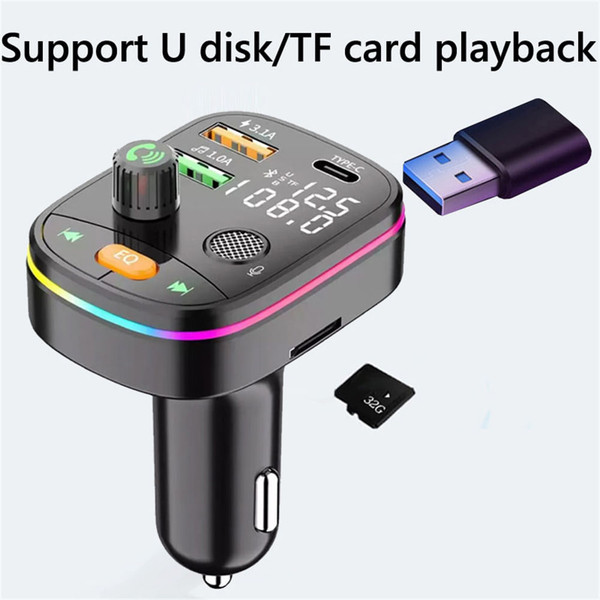 Bluetooth 5.0 FM Transmitter Wireless PD 20W Fast Charge Dual Display Dual Usb Charger Car Kit Black K484-PEL_0MPJS4ZP