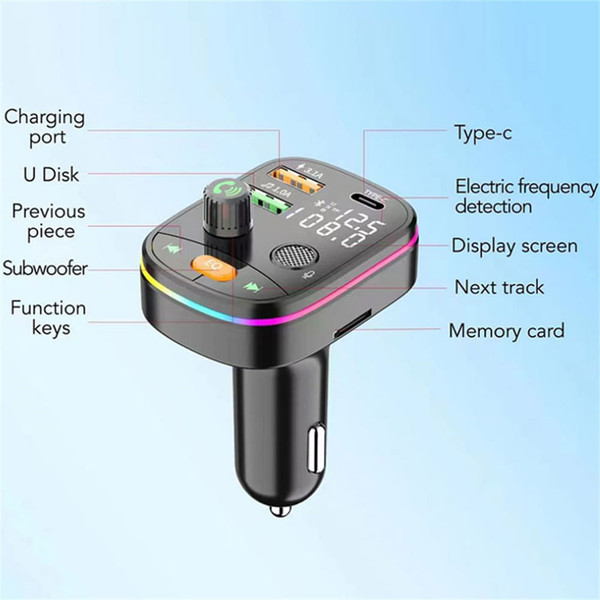 Bluetooth 5.0 FM Transmitter Wireless PD 20W Fast Charge Dual Display Dual Usb Charger Car Kit Black K484-PEL_0MPJS4ZP