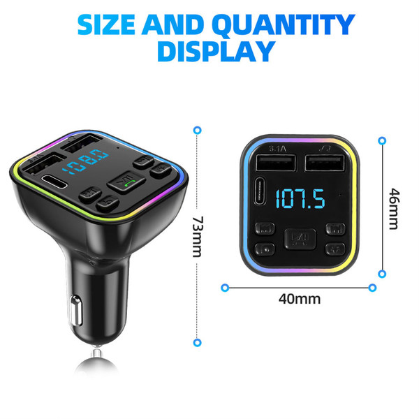 Led Backlight Bluetooth Fm Transmitter Dual Usb Type C Fast Charger Black K484-PEL_0NP0GNTH