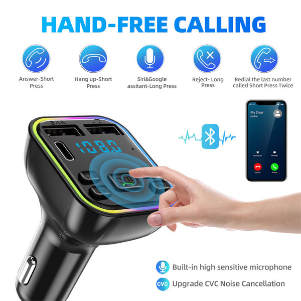 Led Backlight Bluetooth Fm Transmitter Dual Usb Type C Fast Charger Black K484-PEL_0NP0GNTH