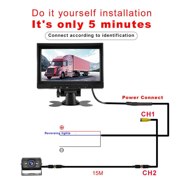 Vehicle Backup Camera 7 inch Monitor Kit Waterproof Ahd 1080p Night Vision Rear View Camera Black K484-PAU_0JOP1L4Y