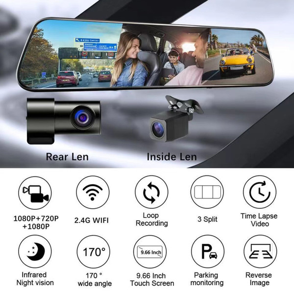 3 Channel Dash Cam 1080P HD Full Touch Screen 170 Degrees Wide Angle Dashboard Camera G-Sensor Black K484-PAU_0K1MU6MY