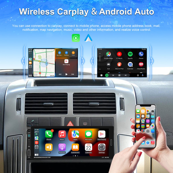 Single DIN Car Stereo Wireless for Carplay Android Auto 6.86-Inch Car Radio Support Mirror Link Sta K484-PAU_0KFS2D8M