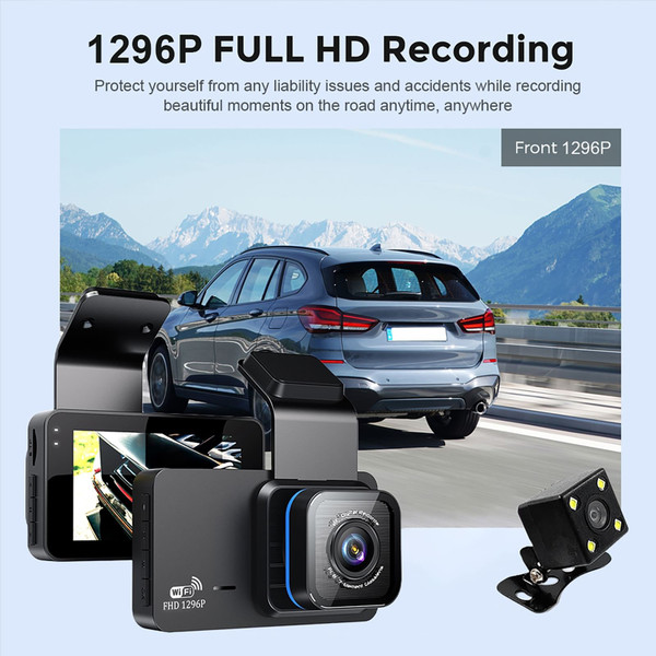 WIFI Dash Cam 3 inch IPS Screen Front Rear Dual Dash Camera 120° Wide Angle Driving Recorder Loop R K484-PAU_0JJQ5VAY