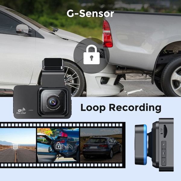 WIFI Dash Cam 3 inch IPS Screen Front Rear Dual Dash Camera 120° Wide Angle Driving Recorder Loop R K484-PAU_0JJQ5VAY