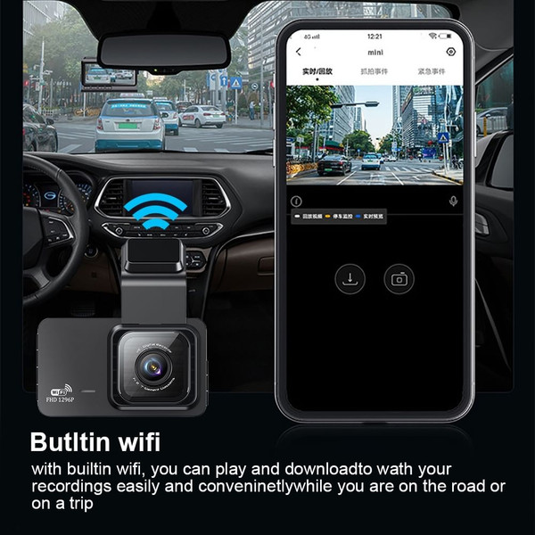WIFI Dash Cam 3 inch IPS Screen Front Rear Dual Dash Camera 120° Wide Angle Driving Recorder Loop R K484-PAU_0JJQ5VAY