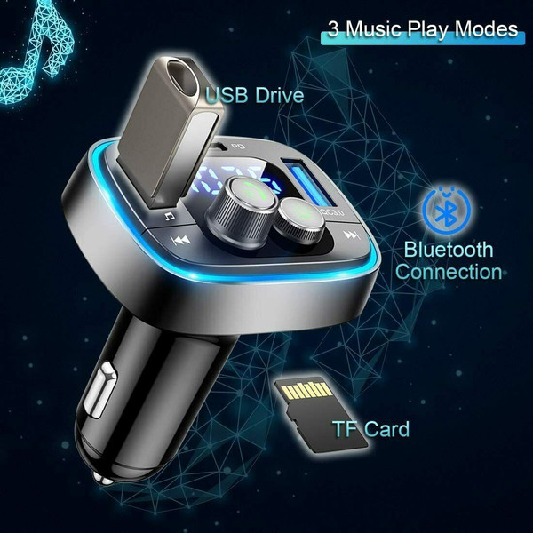 Car Adapter Wireless FM Radio Transmitter Bluetooth 5.0  Black K484-PAU_0G4XJTG3