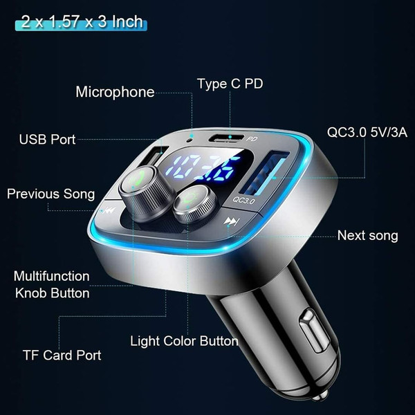 Car Adapter Wireless FM Radio Transmitter Bluetooth 5.0  Black K484-PAU_0G4XJTG3