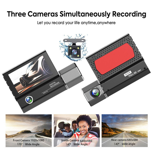 1080P 3 Lens Dash Cam Car Dvr 3.0 Inch HD Ips Screen Wide Angle Rearview Video Recorder Camera G-Se K484-PAU_0K3F6RUY