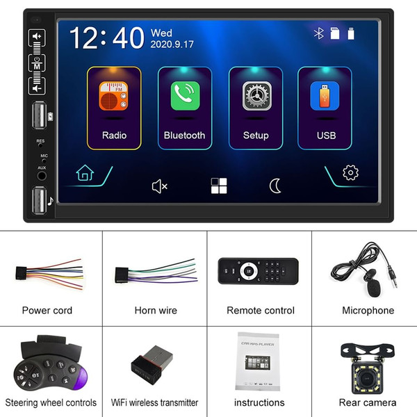 2Din Car Radio 7-inch HD MP5 Carplay Bluetooth FM Music Player with 12 light camera K484-PAU_0GDEVJYO
