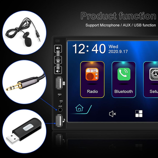 2Din Car Radio 7-inch HD MP5 Carplay Bluetooth FM Music Player with 12 light camera K484-PAU_0GDEVJYO
