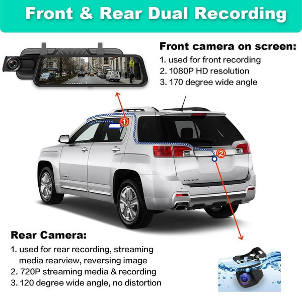 10-inch Streaming Media Rearview Mirror Recorder 1080P HD 2.5d Full Screen Reversing Recorder Black K484-PAU_0GA3PXKH