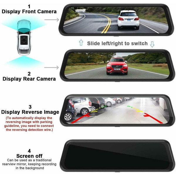 10-inch Streaming Media Rearview Mirror Recorder 1080P HD 2.5d Full Screen Reversing Recorder Black K484-PAU_0GA3PXKH