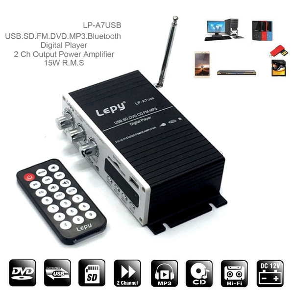 LEPY Bluetooth Mini Power Audio Amplifier Hi-Fi AMP MP3 FM USB SD AUX Car Home Black K484-PAU_054Z00EQ