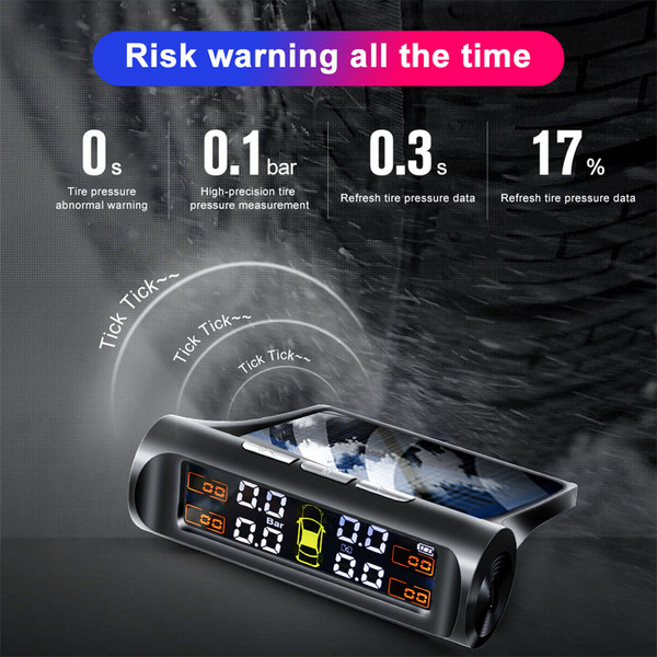 Tire Pressure Monitoring Systems Solar Car Digital Display Wireless Solar Power with Real Time Moni K484-PEL_0RUYUN3R
