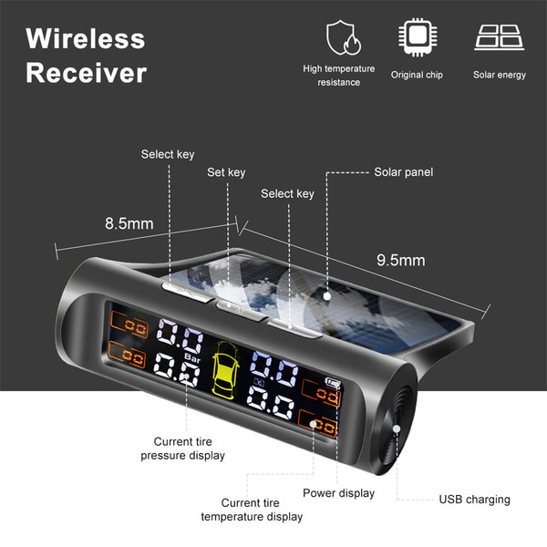 Tire Pressure Monitoring Systems Solar Car Digital Display Wireless Solar Power with Real Time Moni K484-PEL_0RUYUN3R
