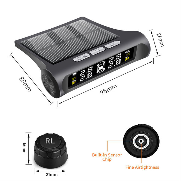 Tire Pressure Monitoring Systems Solar Car Digital Display Wireless Solar Power with Real Time Moni K484-PEL_0RUYUN3R