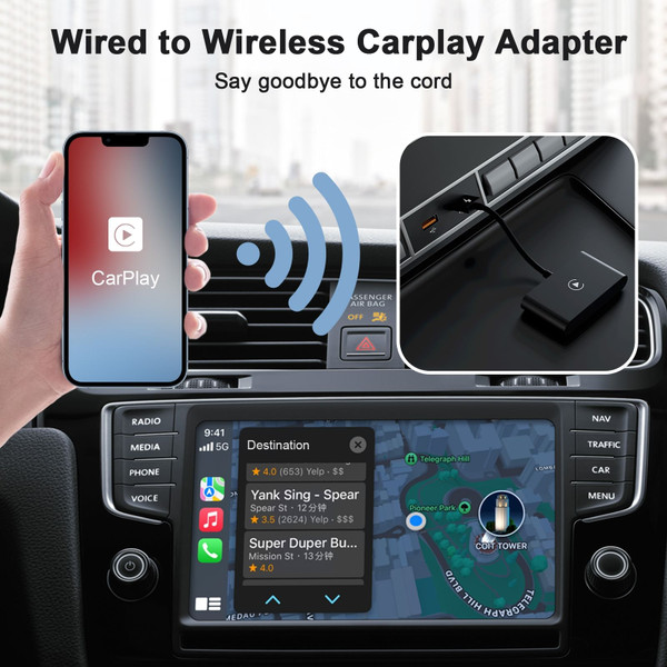 Car Adapter Compatible for Carplay Wireless Receiver Car Navigation Smart AI Box for IOS Black K484-PEL_0PHBXX50