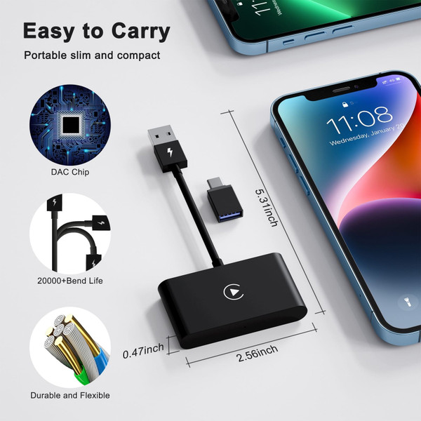 Car Adapter Compatible for Carplay Wireless Receiver Car Navigation Smart AI Box for IOS Black K484-PEL_0PHBXX50