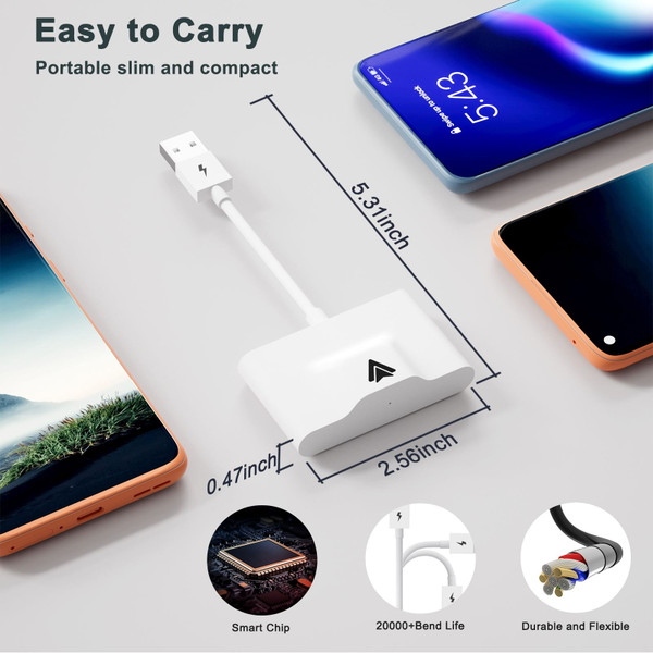 Wireless Adapter for Carplay Android Receiver Mobile Phone Bluetooth Navigation Usb Converter White K484-PEL_0PL0AYRV