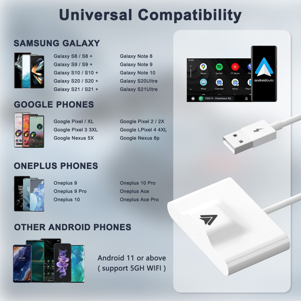 Wireless Adapter for Carplay Android Receiver Mobile Phone Bluetooth Navigation Usb Converter White K484-PEL_0PL0AYRV