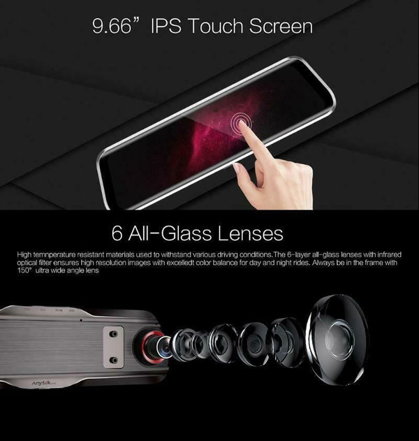 9.66 Inch Touch Car Rearview Mirror DVR Camera 2.5D IPS 1280*480 screen + full screen touch Support K484-PAU_0B6XH1TW