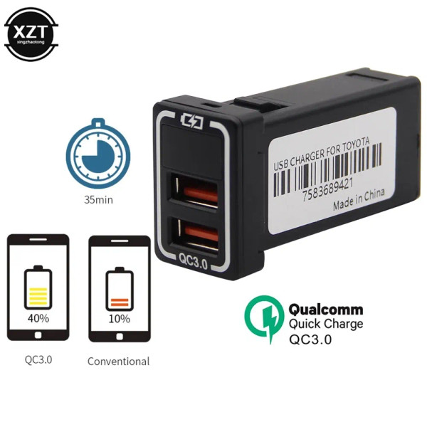 Color Name: PURPLE - Universal Dual USB Port Car Charger AUX Audio Socket QC3.0 Quick Charging Adap F640-12000028395979671