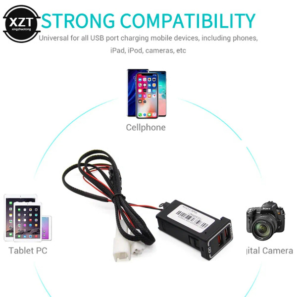 Color Name: PURPLE - Universal Dual USB Port Car Charger AUX Audio Socket QC3.0 Quick Charging Adap F640-12000028395979671