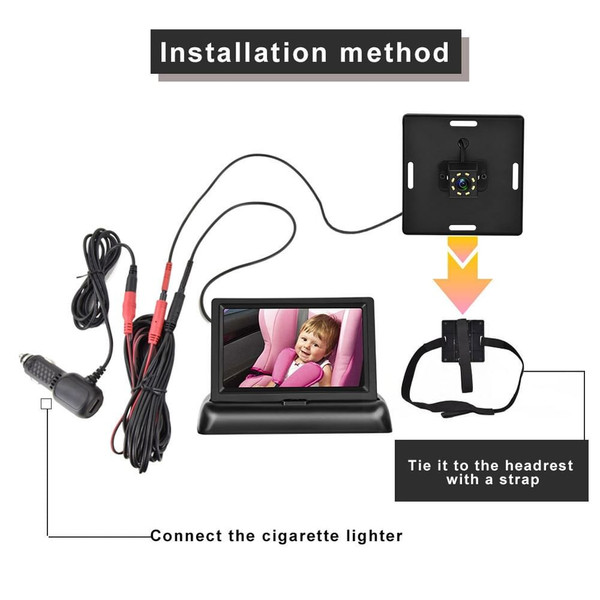 12-24v Car Monitor Folding Screen Display with Cigarette Lighter Power Cord 8-light Camera Black K484-PAU_0IA6UU9Y