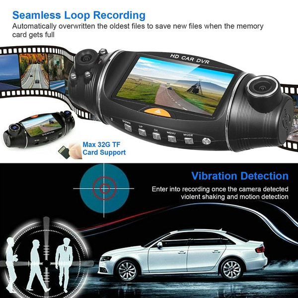 Dual Lens Dash Cam With Mounting Bracket Car Dvr Camera Recorder G-sensor Front + Rear Video 1080p  K484-PAU_0EXOJUB8