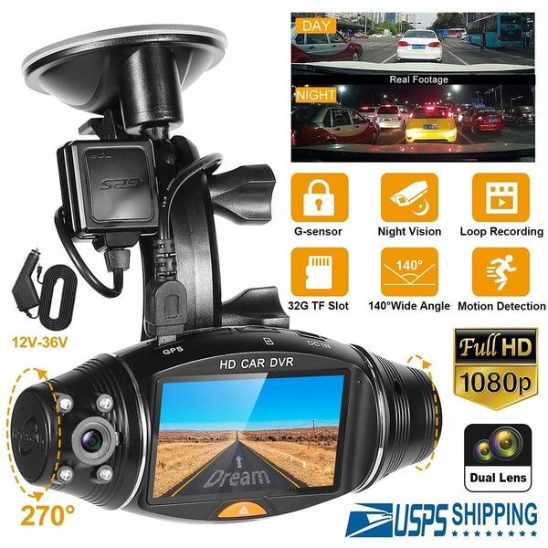 Dual Lens Dash Cam With Mounting Bracket Car Dvr Camera Recorder G-sensor Front + Rear Video 1080p  K484-PAU_0EXOJUB8