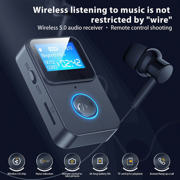 C33 Wireless Audio Receiver 3.5mm Aux Audio Music Adapter Bluetooth 5.0 with Screen Display Black K484-PAU_0FTU1PNU
