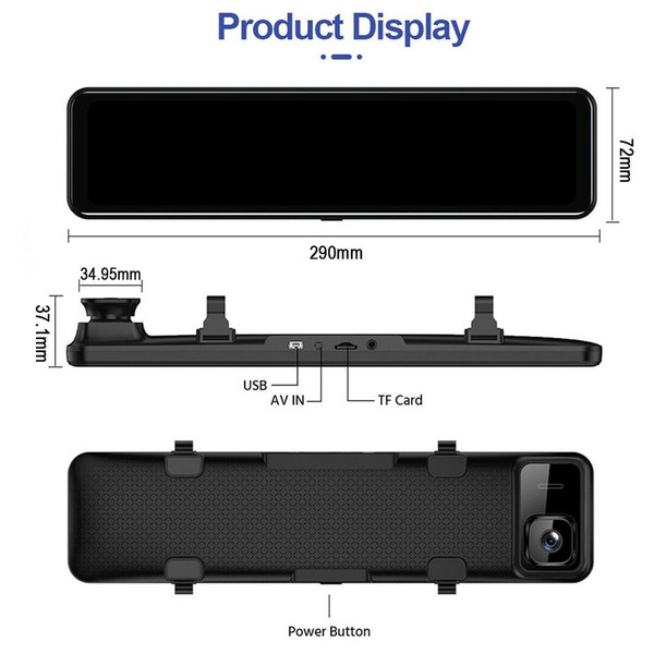 Wifi Dual Dash Cam 4k Gps 12-inch Rear View Mirror Camera HD Car Rear View Dvr Recorder Black K484-PAU_0F7A2I3F