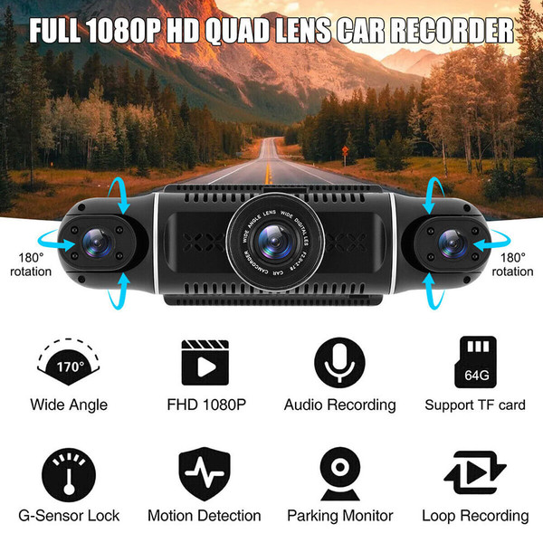 1080P Dash Cam Car Dvr 4 Channel Camera Night Vision G-Sensor Parking Monitor Loop Recording Record K484-PAU_0K3KH4CS