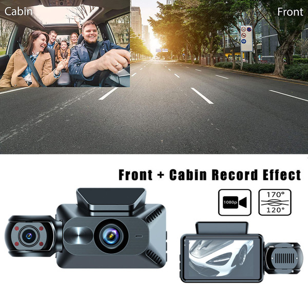 3 Channel Dash Cam Built-in WiFi Front and Rear Inside Dash Camera 1080P Three Way Camera Front + i K484-FQZAU_Q2AO6LNI