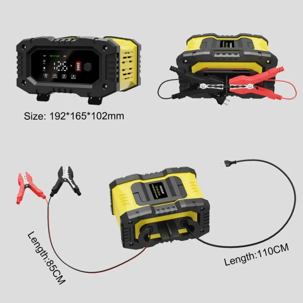 Color: Yellow - FOXSUR 20A/10A Car Motorcycle Battery Charger 12V/24V Smart Charger Lithium AGM GEL F640-12000038713474993