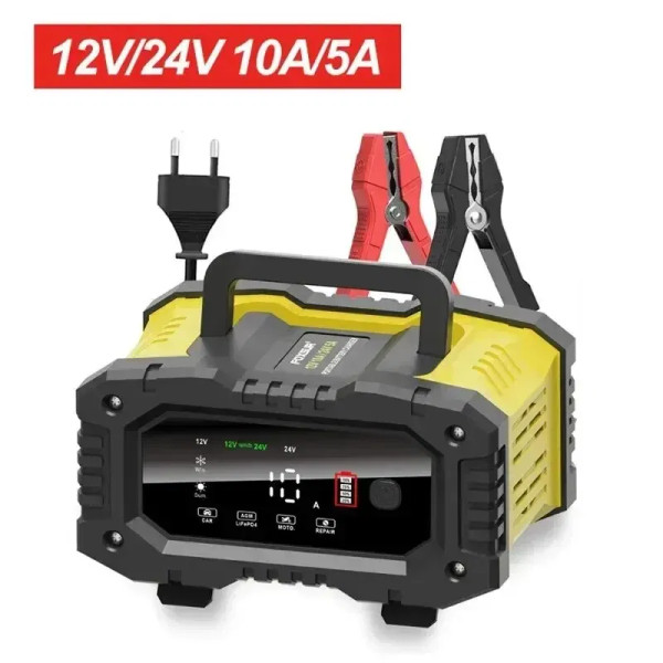 Color: Yellow - FOXSUR 20A/10A Car Motorcycle Battery Charger 12V/24V Smart Charger Lithium AGM GEL F640-12000038713474993