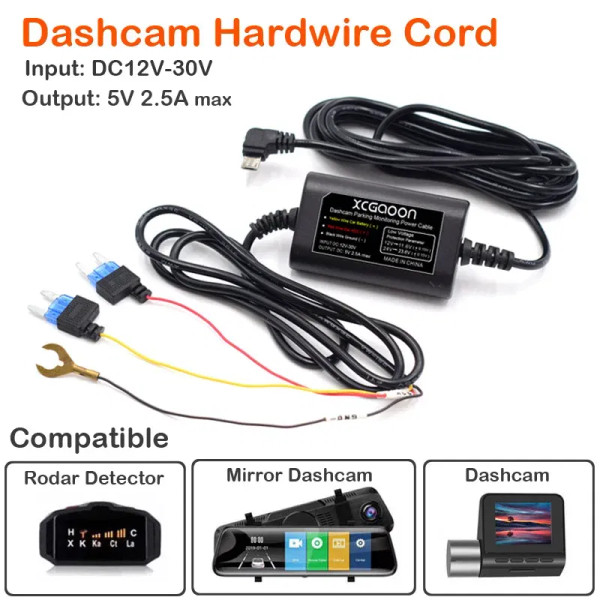 Color Name: Yellow - CarDash Cam Wire DVR Hardwire Cable Kit Video Recorder 12V-24V To 5V 2.5A Mini F640-12000038280079964