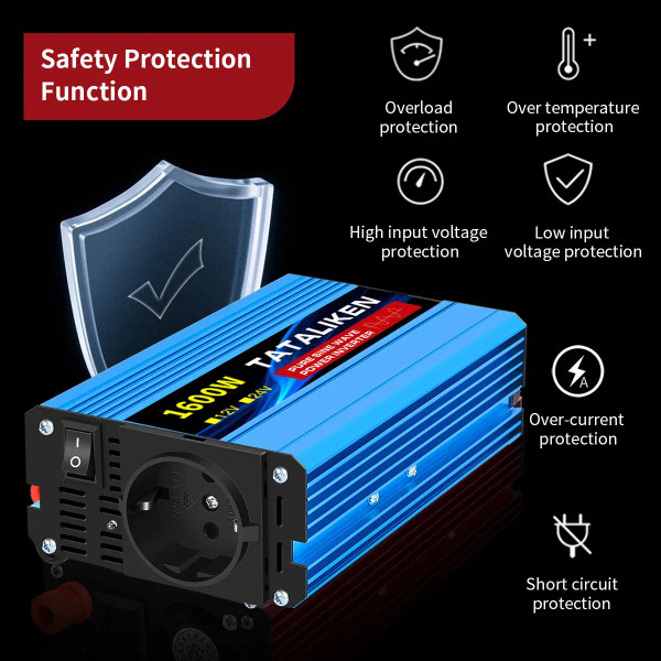 Color Name: Yellow - Pure Sine Wave Inverter 1600W/2200W/3000W/4000W DC 12V/24V to AC 220V 50hz Pow F640-12000035473701502