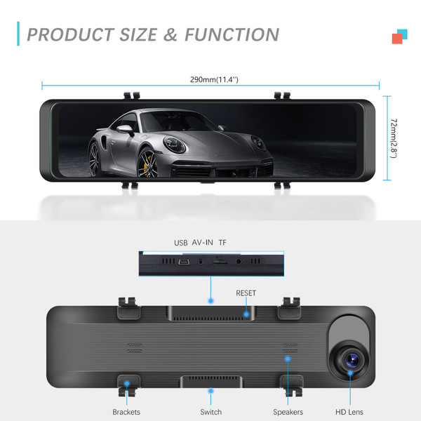10.88 Inch 2k Mirror Dash Cam Backup Camera Front Rear Dual Cameras HD Touch Screen Wifi Driving Re K484-PAU_0KM3R5PB