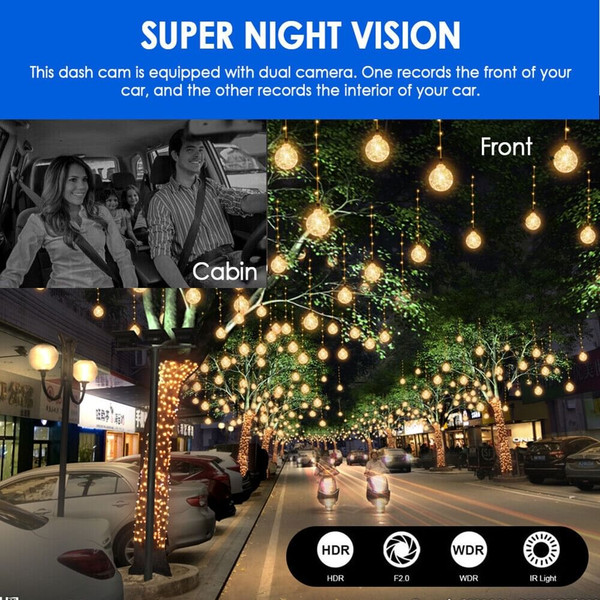 Dash Cam 3.16-inch Dual-lens Driving Recorder Front Inside Camera G-sensor HD Night Vision Wide-ang K484-PAU_0HD5USD3