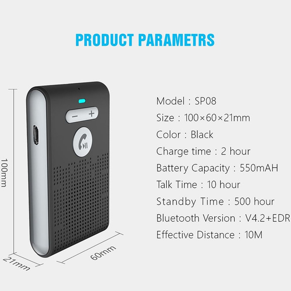 Sun Visor Car Speaker Wireless Handsfree Speakerphone Hands-free Car Kit Bluetooth Black K484-PAU_0GFU5L2D