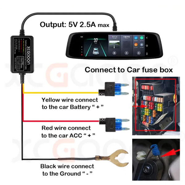 Color Name: Red - Hardwire Cable Wire Kit 12V-24V To 5V 2.5A Mini Micro Type-C USB Power Cable For  F640-12000038945392860