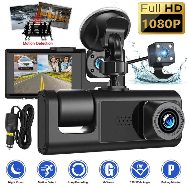 2-inch Screen Car Driving Recorder 3-way HD 1080P 3-lens Parking Monitoring Dvr Video Recorder Black K484-PAU_0FU5BMSS