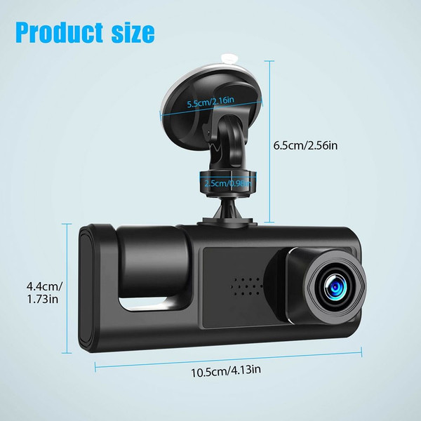 2-inch Screen Car Driving Recorder 3-way HD 1080P 3-lens Parking Monitoring Dvr Video Recorder Black K484-PAU_0FU5BMSS